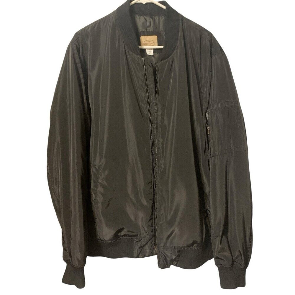 Men's Black Extra Large Satin Bomber Jacket Lightweight - Roebuck & Co. EUC